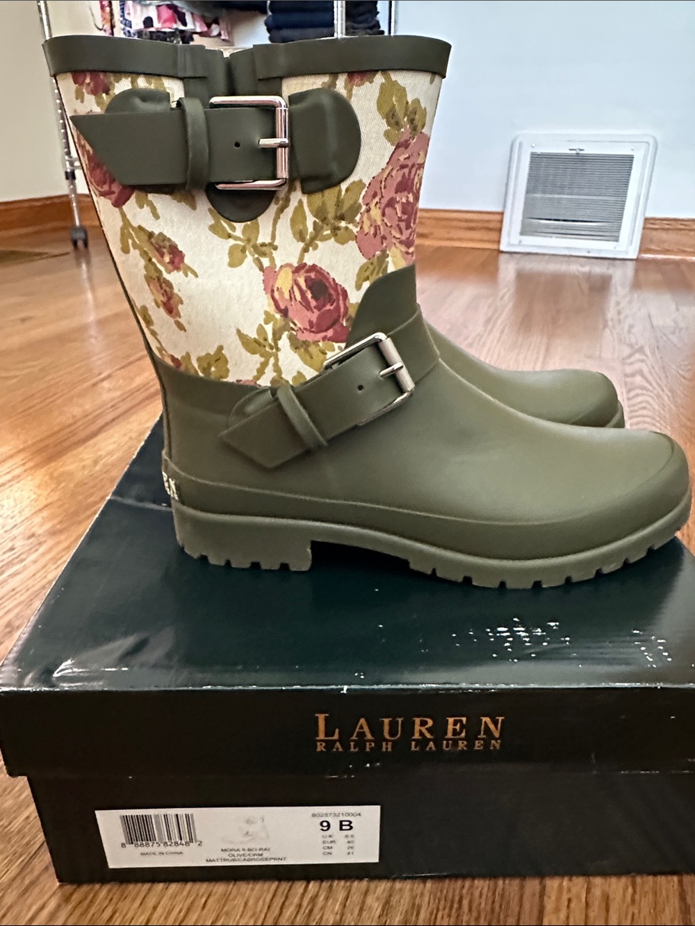 Lauren Ralph Lauren Olive & Floral Waterproof Rain Boots